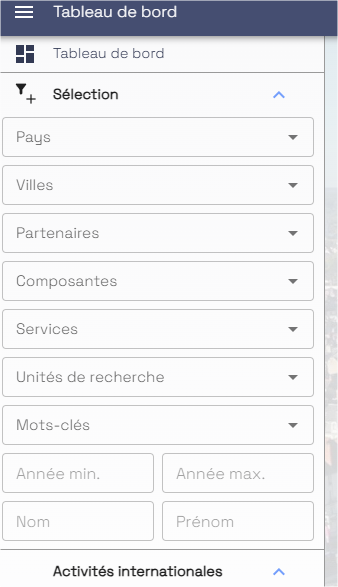 Menu latéral — panneau Sélection déplié